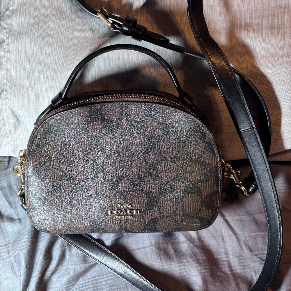 Coach Brown and Black Crossbody Bag with Signature Design